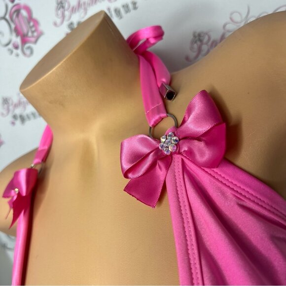 Custom swim suit one piece bikini style Swarovski crystals bling bows ribbons🎀 - Picture 8 of 12